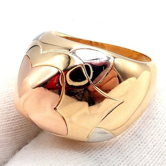 Authentic! Bvlgari Bulgari 18k Yellow White Rose Gold Tricolor Pyramid Ring sz 6 - Picture 8 of 15